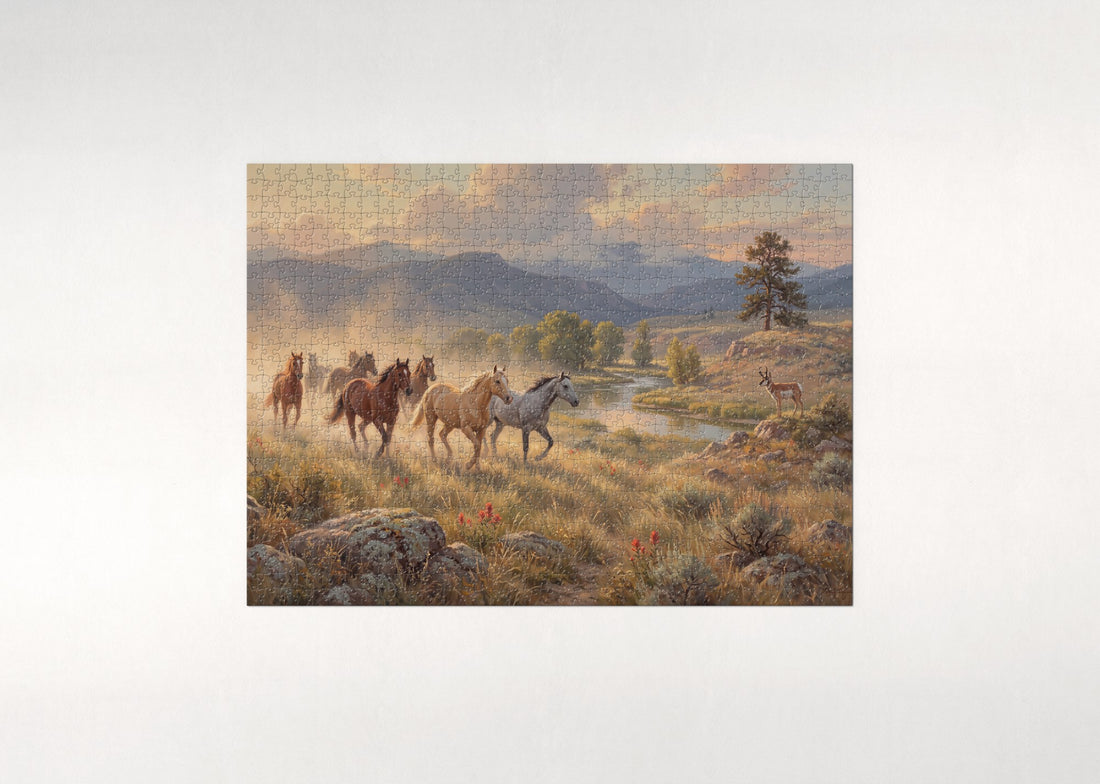 Galloping Herd at Golden Hour jigsaw puzzle - gift box