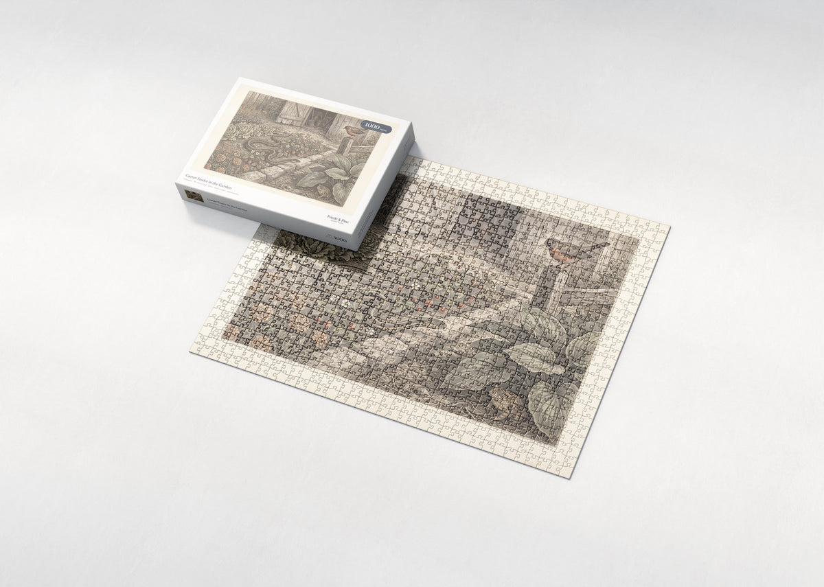 Garter Snake in the Garden jigsaw puzzle - box and puzzle