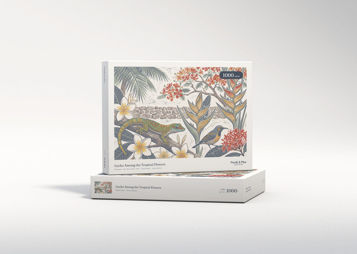 Gecko Among the Tropical Flowers jigsaw puzzle - gift box