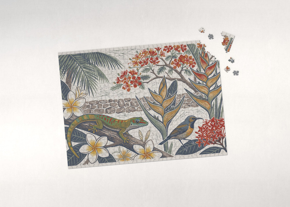 Gecko Among the Tropical Flowers jigsaw puzzle - puzzle with loose pieces