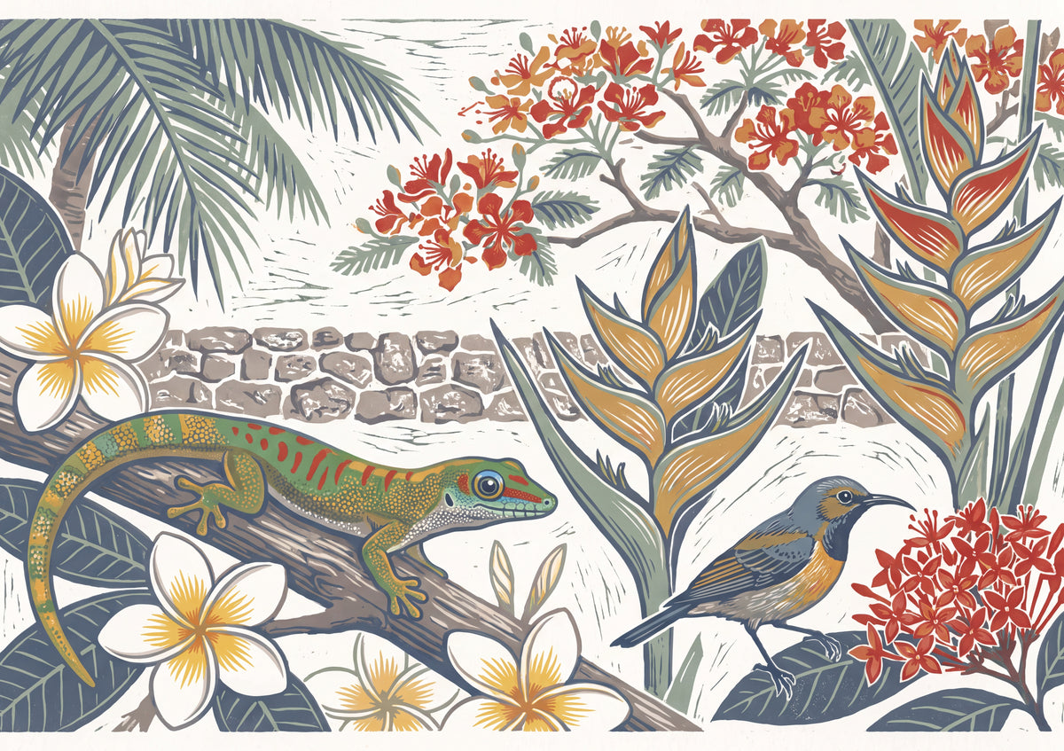 Gecko Among the Tropical Flowers jigsaw puzzle