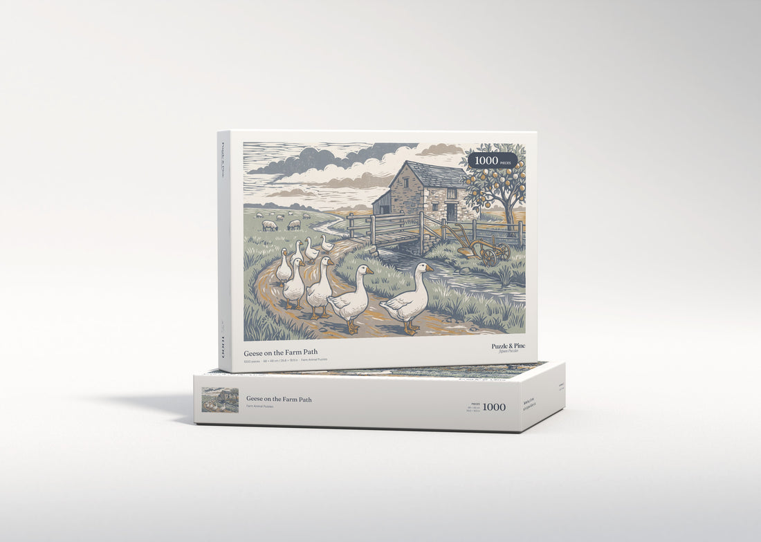 Geese on the Farm Path jigsaw puzzle - gift box