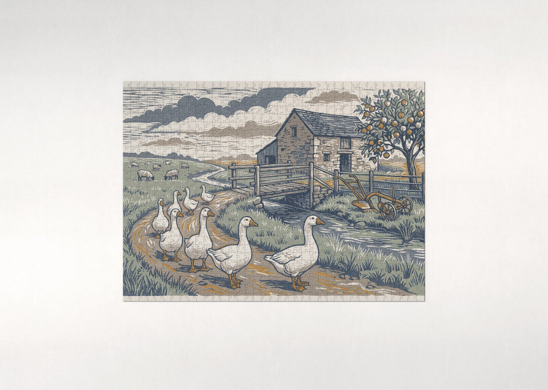 Geese on the Farm Path jigsaw puzzle - gift box