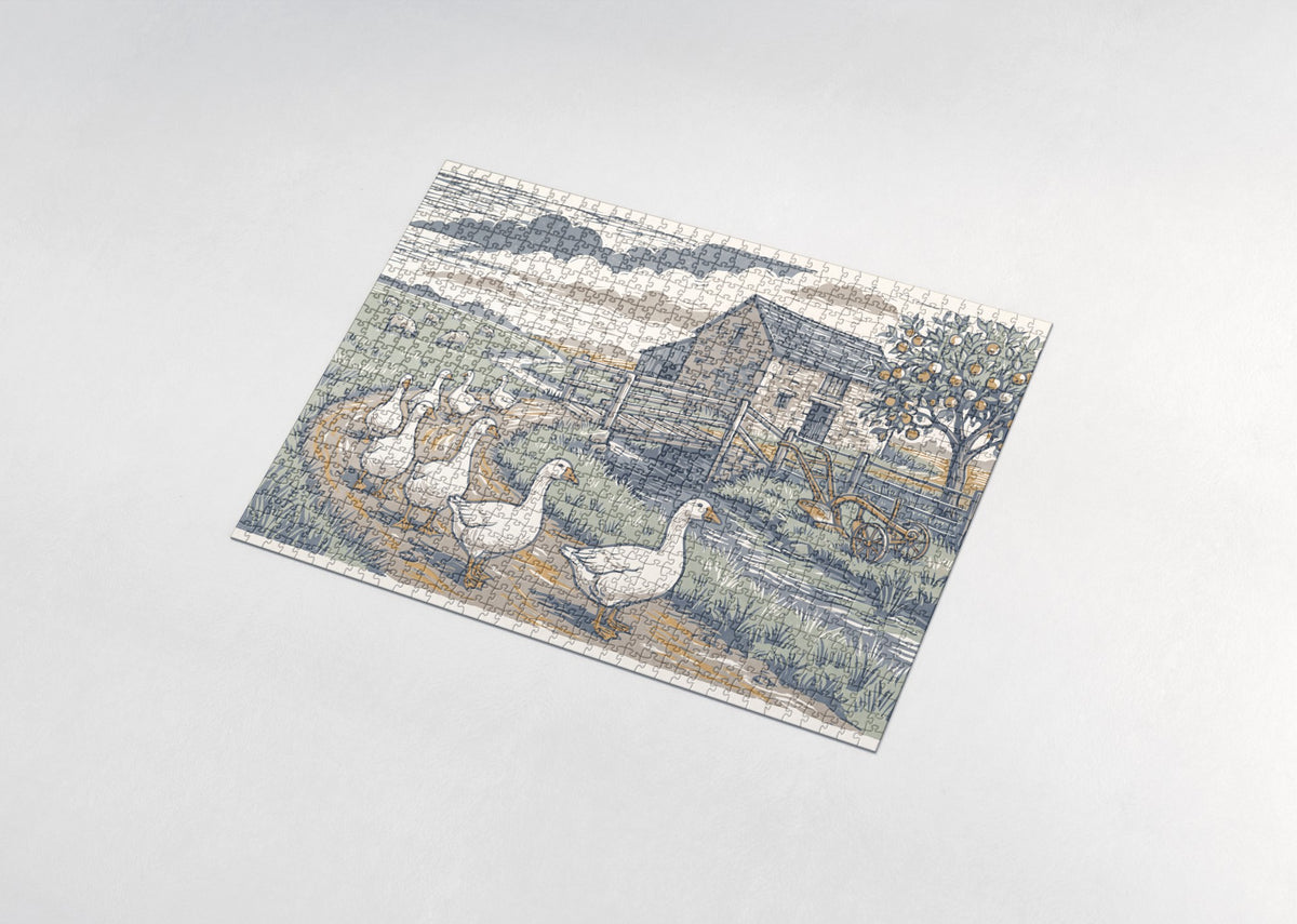 Geese on the Farm Path jigsaw puzzle - assembled puzzle