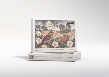 Georgia State Bird and Flower: Brown Thrasher and Cherokee Rose jigsaw puzzle - gift box