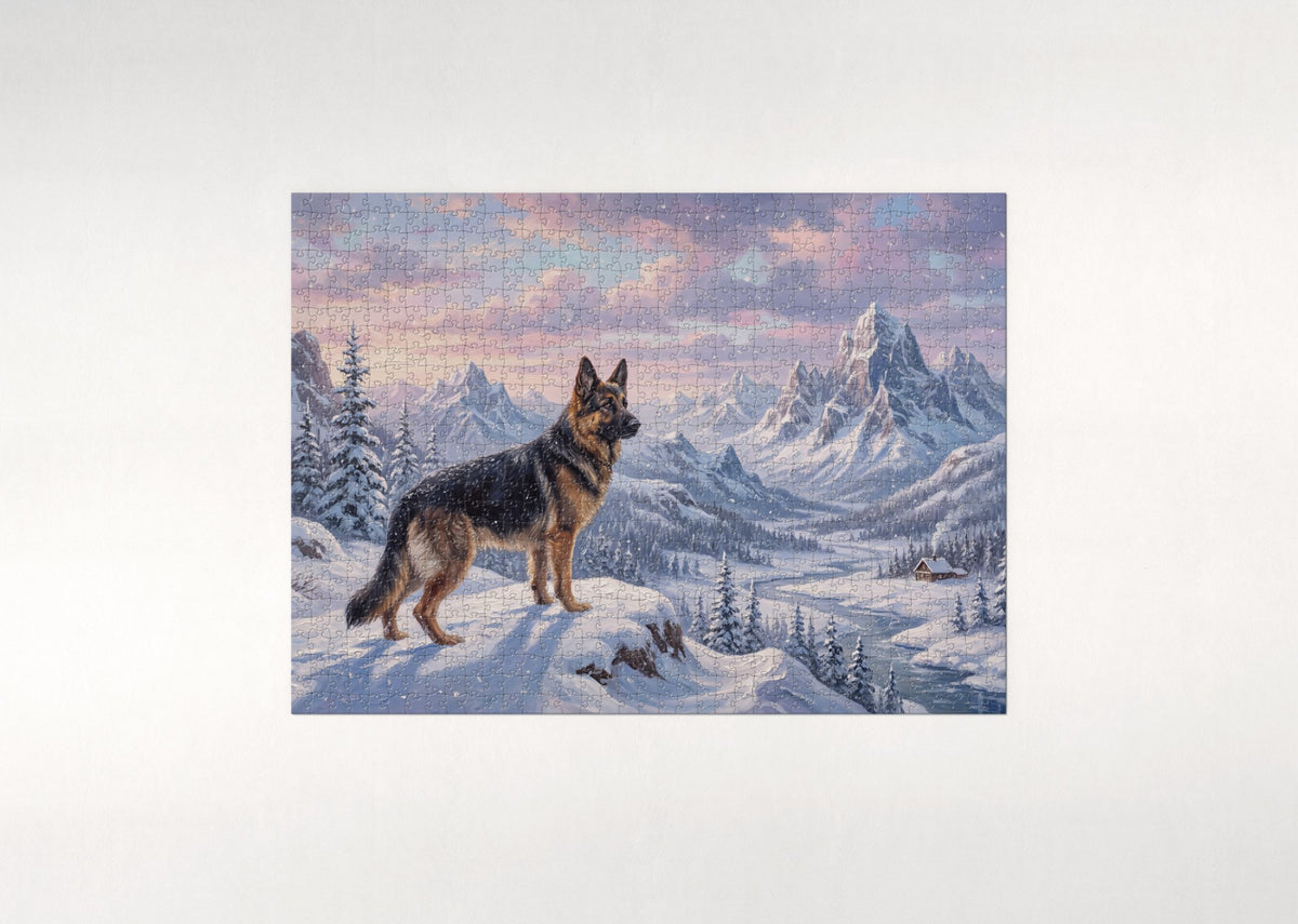 German Shepherd at the Snowy Ridge Lookout jigsaw puzzle - flat puzzle