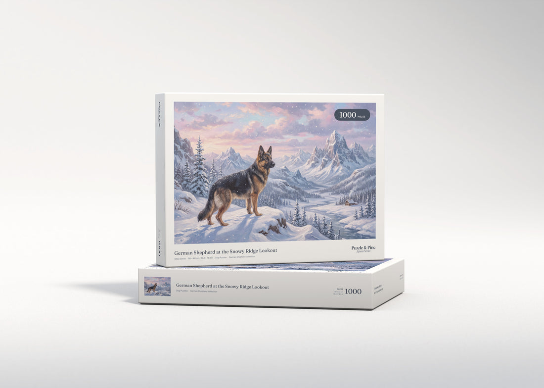 German Shepherd at the Snowy Ridge Lookout jigsaw puzzle - gift box
