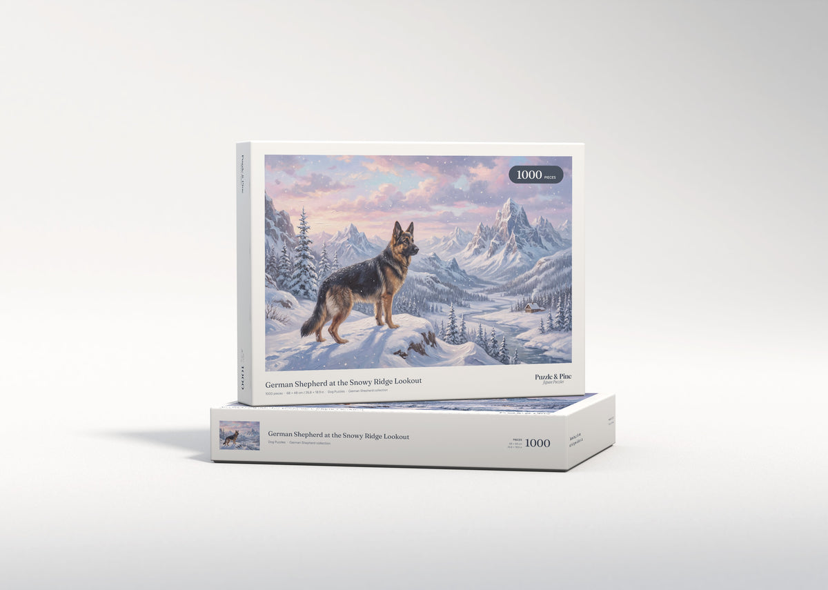 German Shepherd at the Snowy Ridge Lookout jigsaw puzzle - gift box