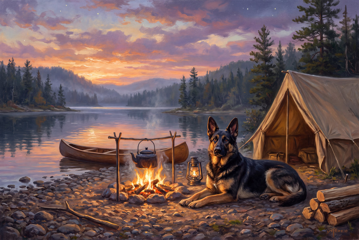 German Shepherd by the Lakeside Campfire jigsaw puzzle