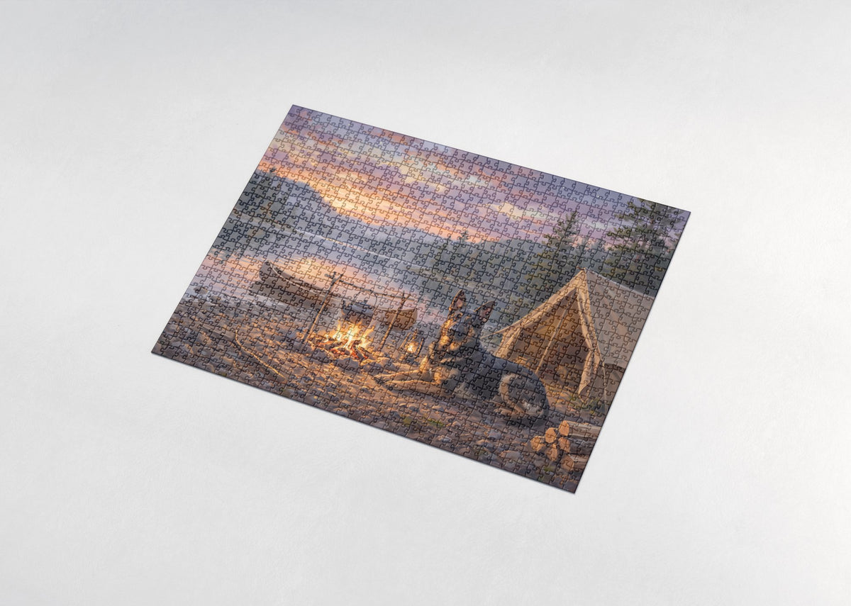 German Shepherd by the Lakeside Campfire jigsaw puzzle - assembled puzzle