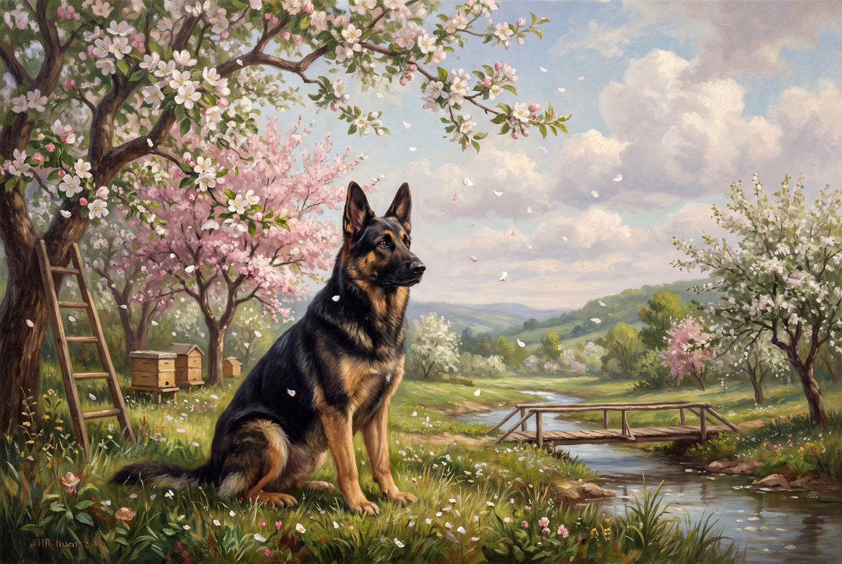 German Shepherd in the Spring Orchard jigsaw puzzle