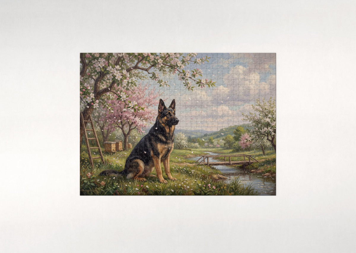 German Shepherd in the Spring Orchard jigsaw puzzle - flat puzzle
