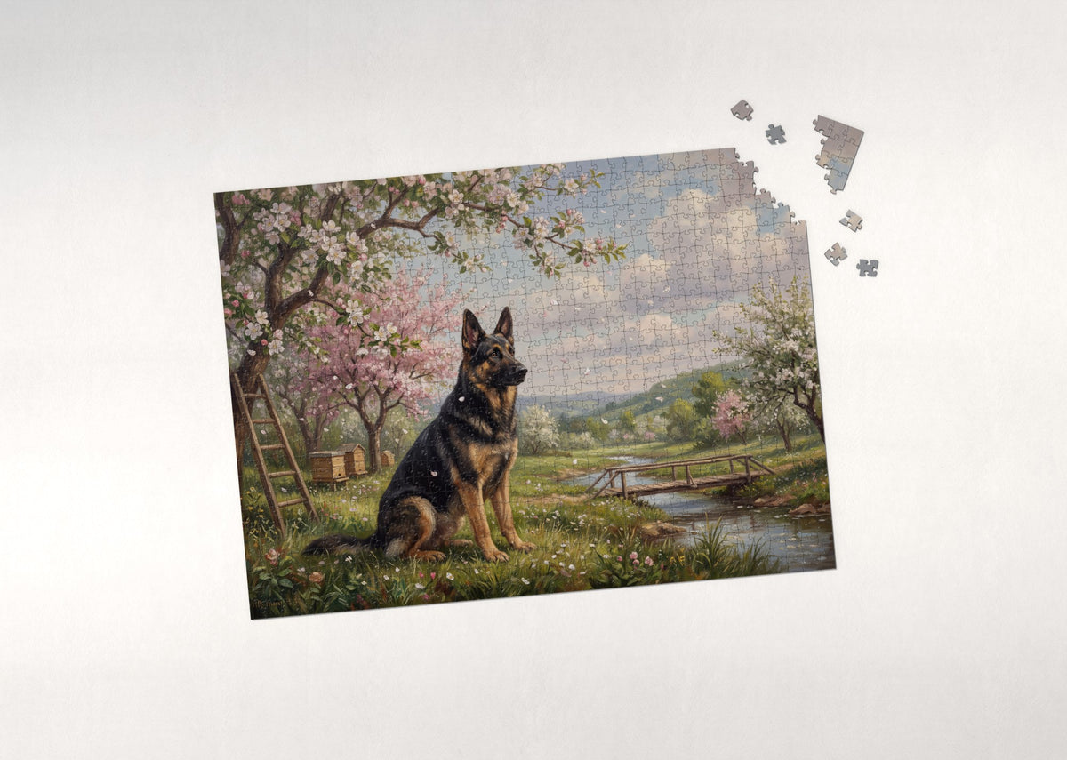 German Shepherd in the Spring Orchard jigsaw puzzle - puzzle with loose pieces