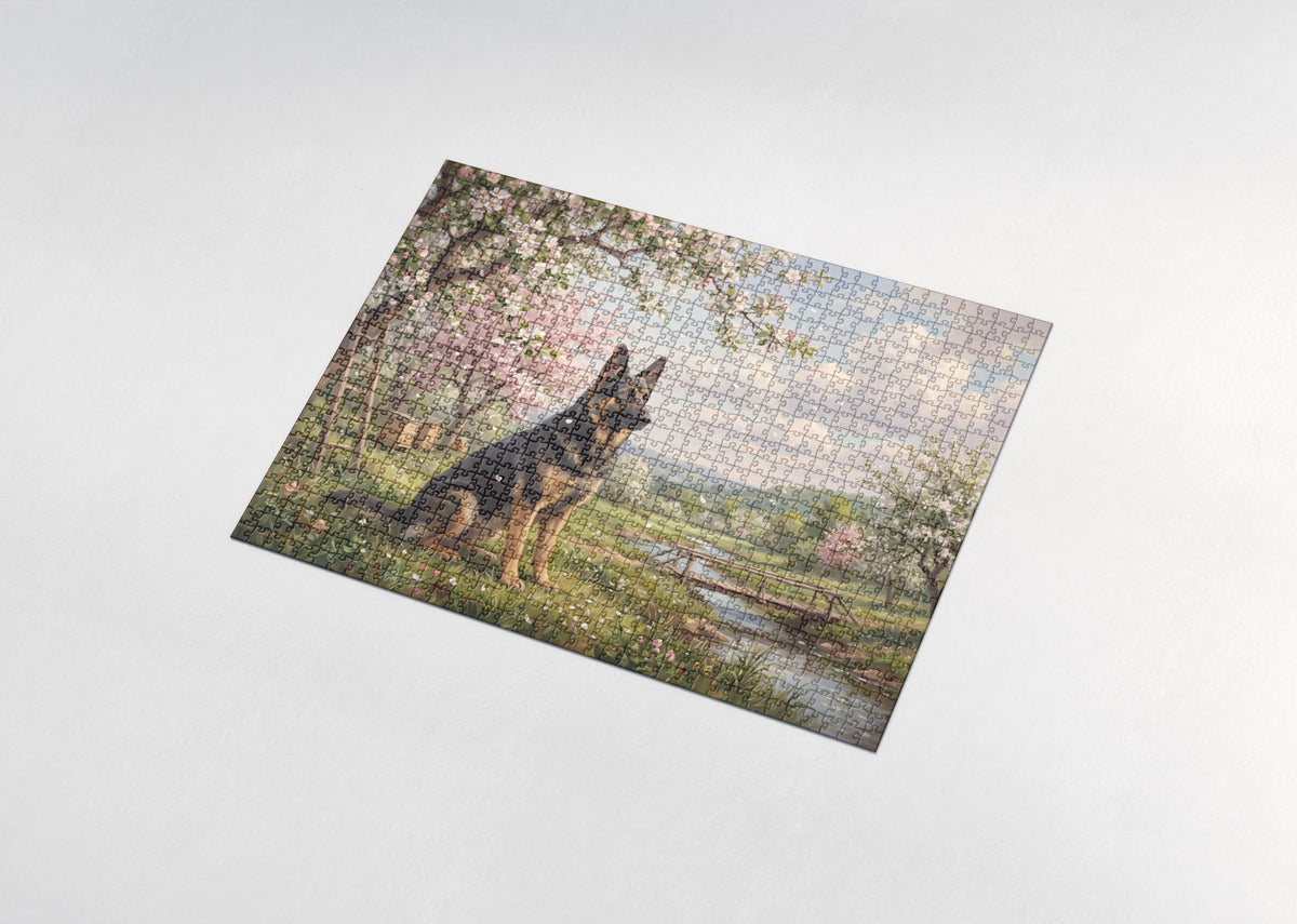 German Shepherd in the Spring Orchard jigsaw puzzle - assembled puzzle