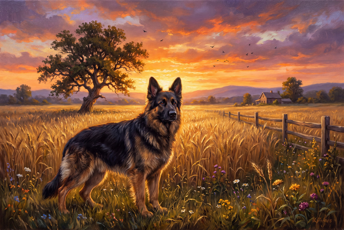 German Shepherd in the Wheat Field at Sunset jigsaw puzzle