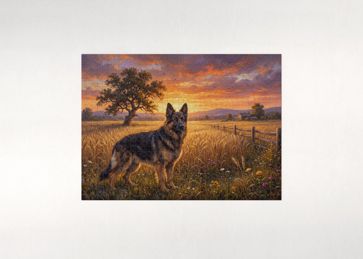 German Shepherd in the Wheat Field at Sunset jigsaw puzzle - flat puzzle