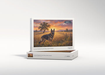 German Shepherd in the Wheat Field at Sunset jigsaw puzzle - gift box