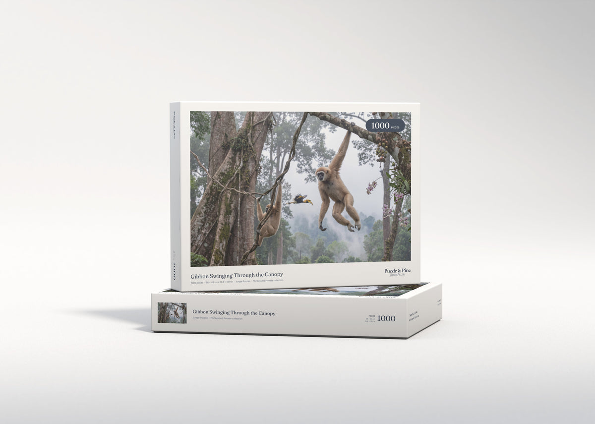Gibbon Swinging Through the Canopy jigsaw puzzle - gift box