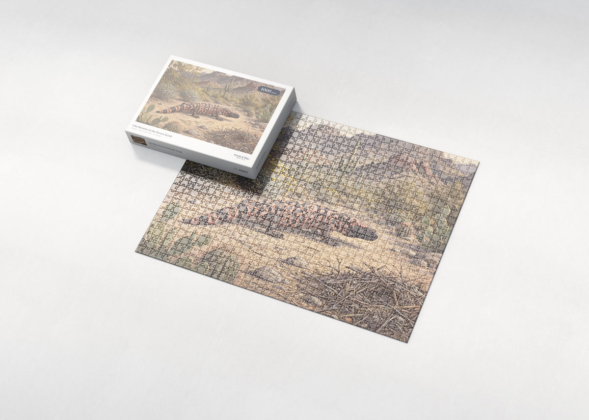 Gila Monster in the Desert Scrub jigsaw puzzle - box and puzzle