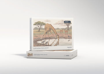 Giraffe Bending to Drink at the Pool jigsaw puzzle - gift box