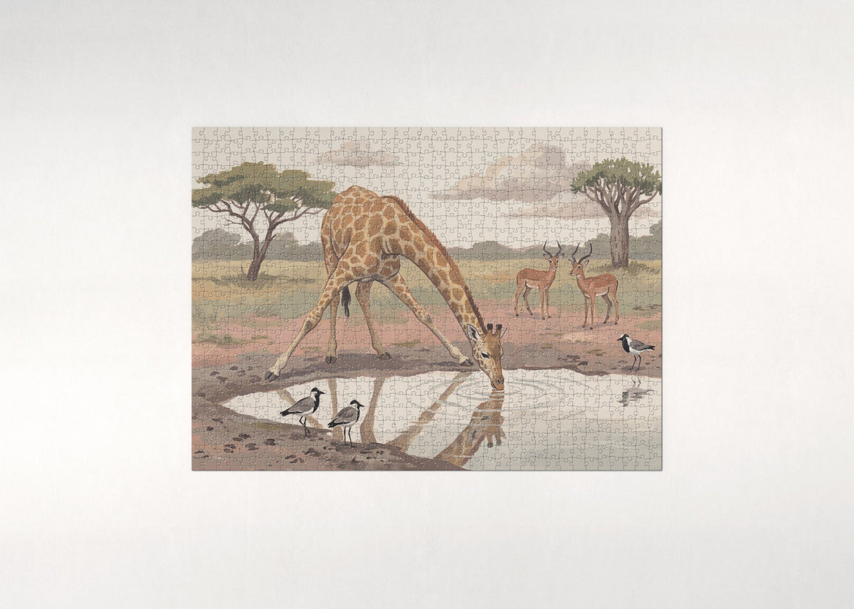 Giraffe Bending to Drink at the Pool jigsaw puzzle - flat puzzle
