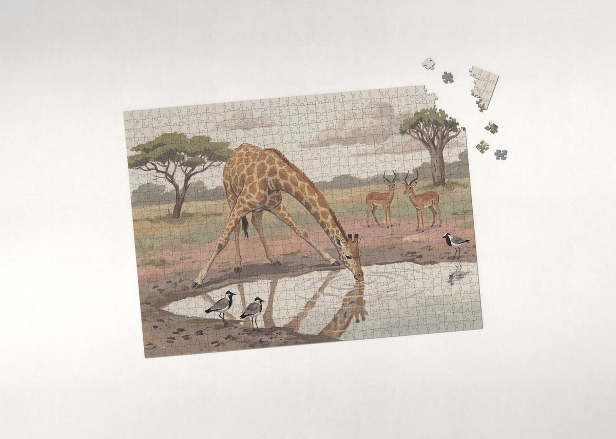 Giraffe Bending to Drink at the Pool jigsaw puzzle - puzzle with loose pieces
