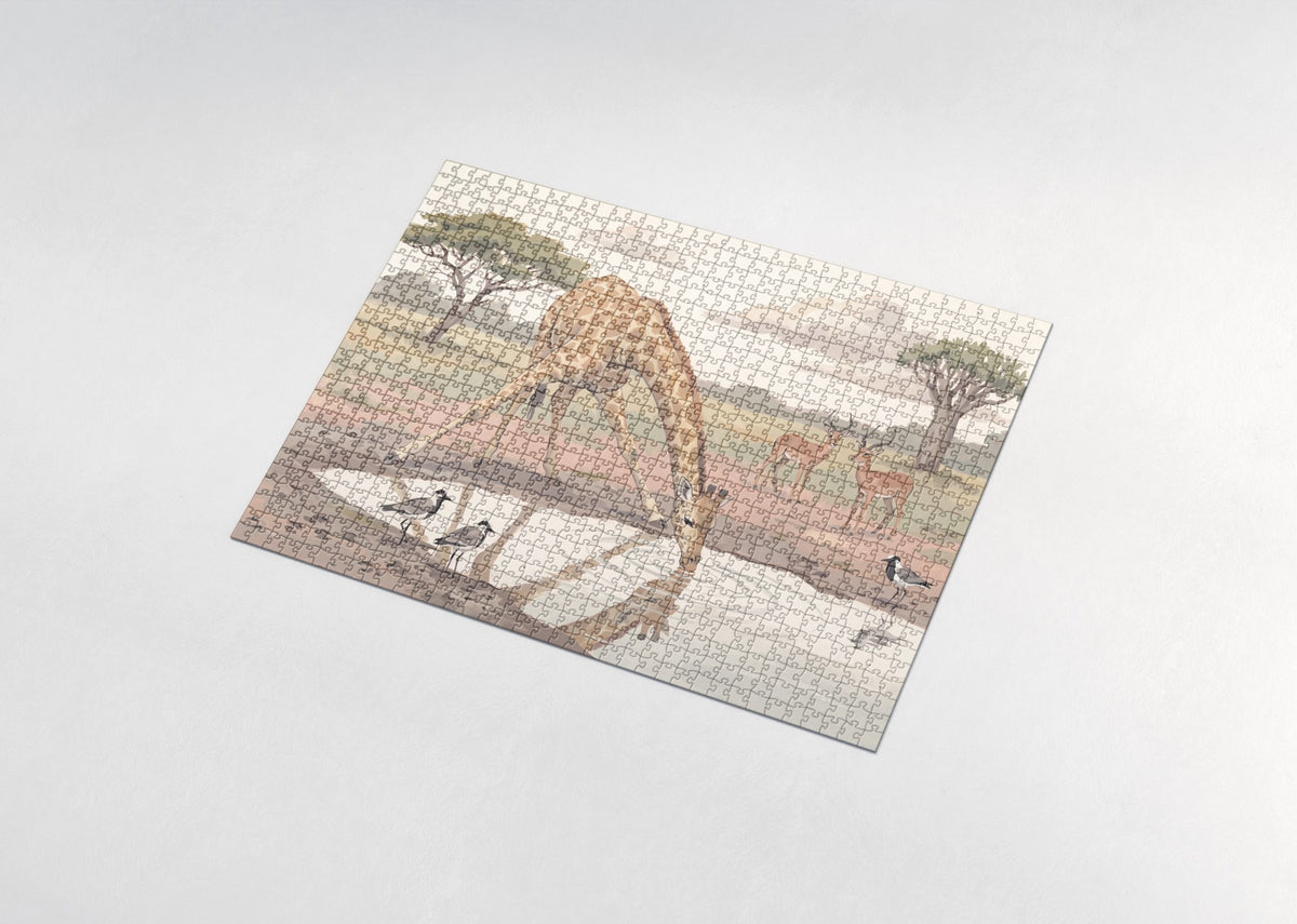 Giraffe Bending to Drink at the Pool jigsaw puzzle - assembled puzzle