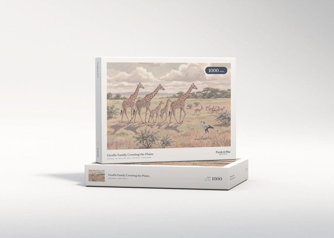 Giraffe Family Crossing the Plains jigsaw puzzle - gift box