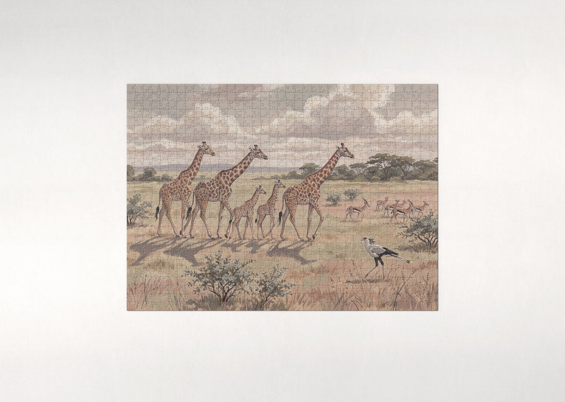 Giraffe Family Crossing the Plains jigsaw puzzle - gift box