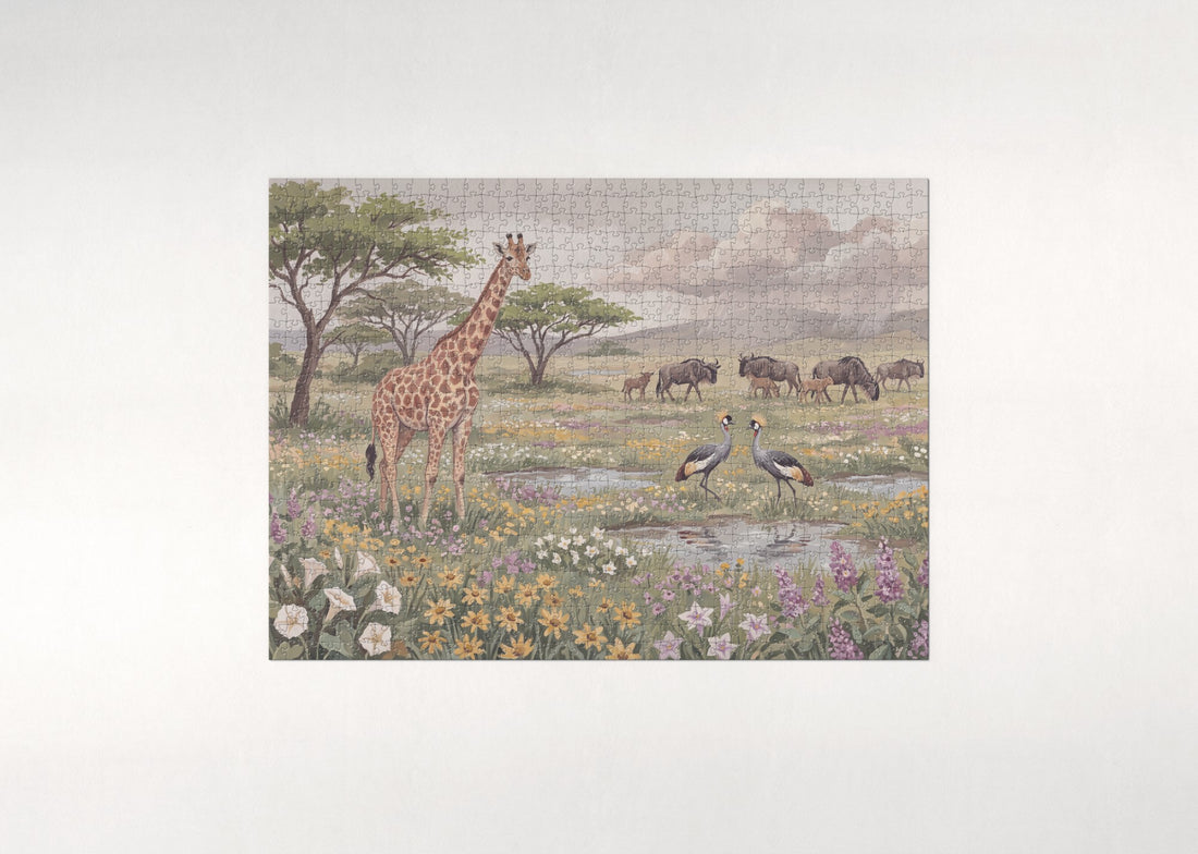 Giraffe in the Spring Wildflowers of the Savanna jigsaw puzzle - gift box