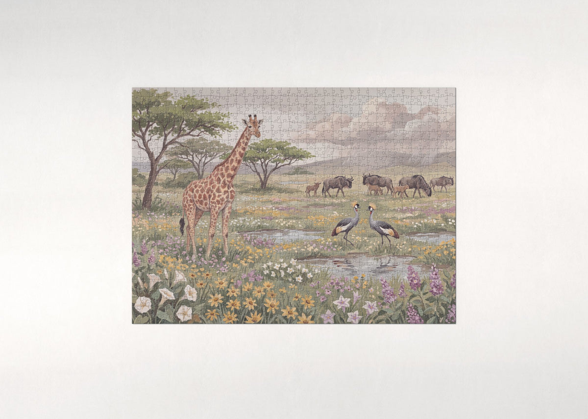 Giraffe in the Spring Wildflowers of the Savanna jigsaw puzzle - flat puzzle