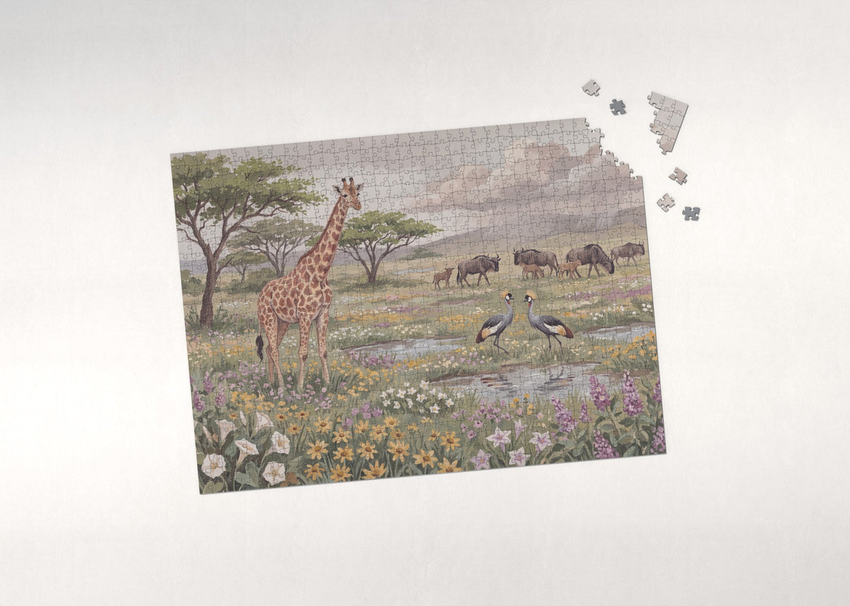 Giraffe in the Spring Wildflowers of the Savanna jigsaw puzzle - puzzle with loose pieces