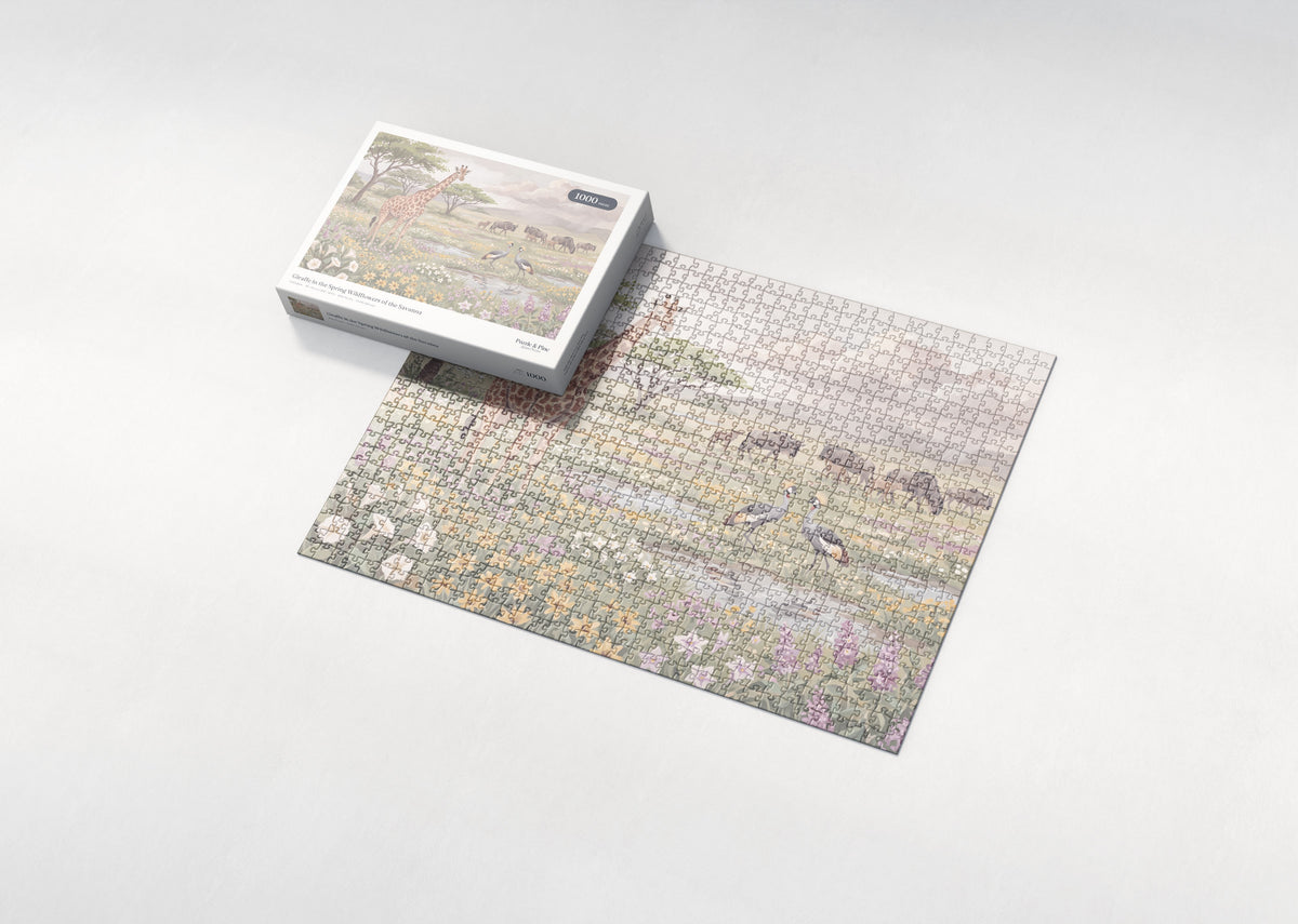 Giraffe in the Spring Wildflowers of the Savanna jigsaw puzzle - box and puzzle