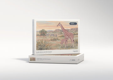 Giraffe Mother and Calf at Sunrise jigsaw puzzle - gift box