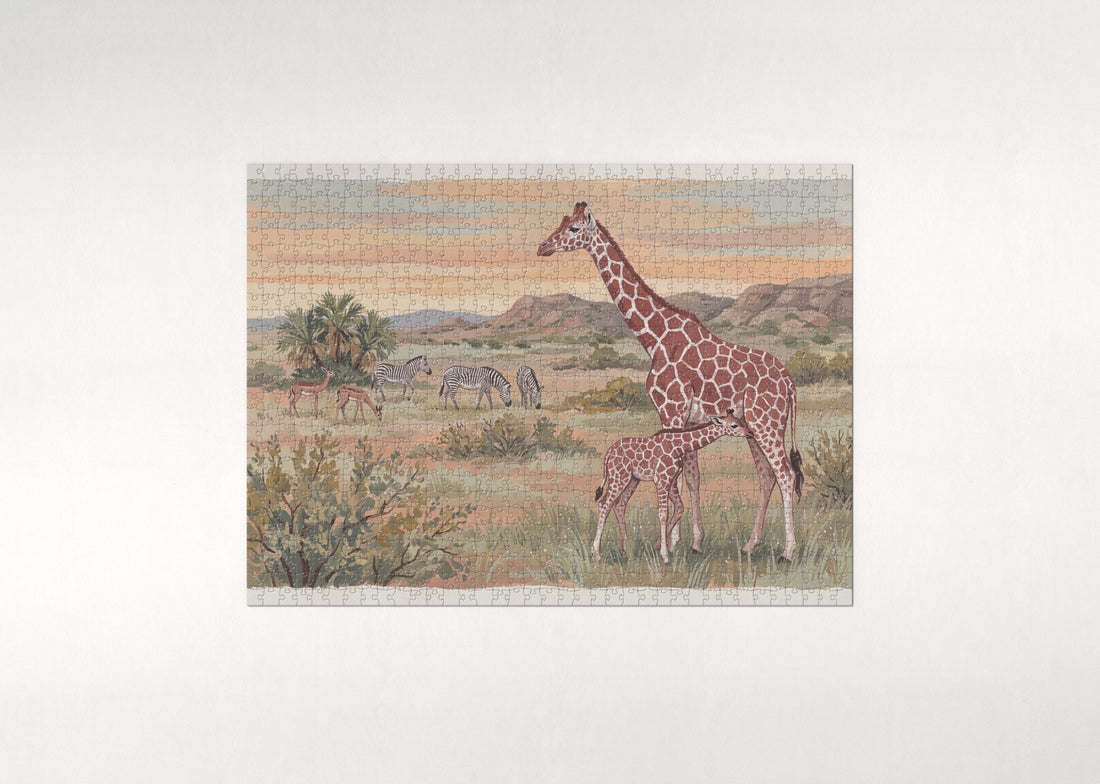 Giraffe Mother and Calf at Sunrise jigsaw puzzle - gift box