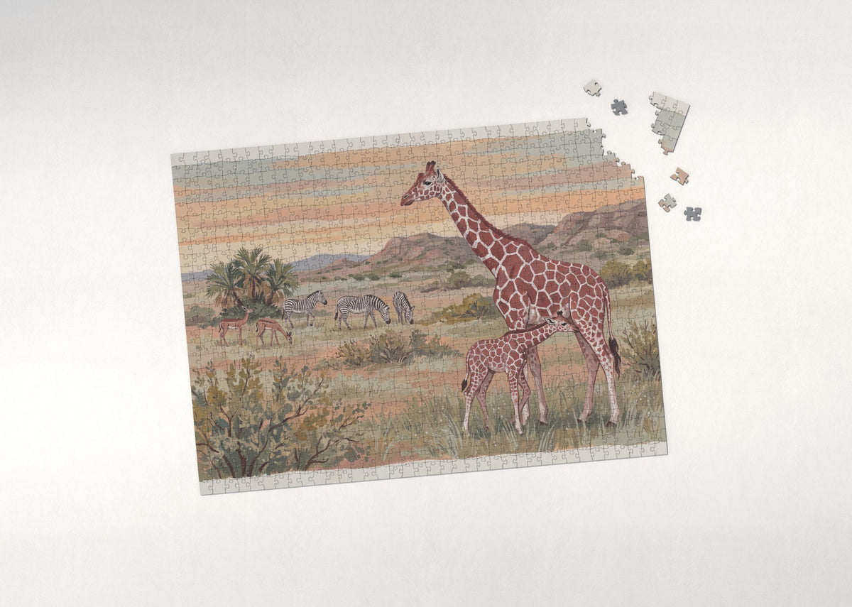 Giraffe Mother and Calf at Sunrise jigsaw puzzle - puzzle with loose pieces