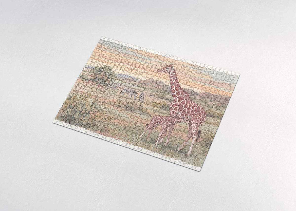Giraffe Mother and Calf at Sunrise jigsaw puzzle - assembled puzzle