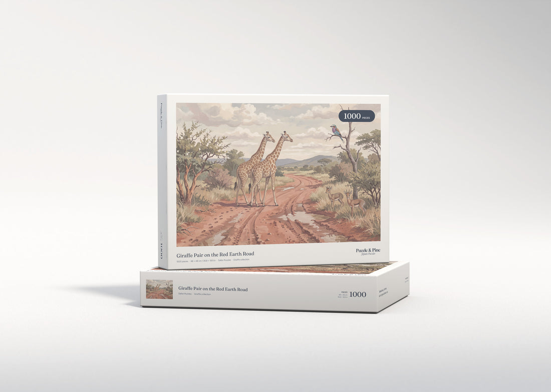 Giraffe Pair on the Red Earth Road jigsaw puzzle - gift box
