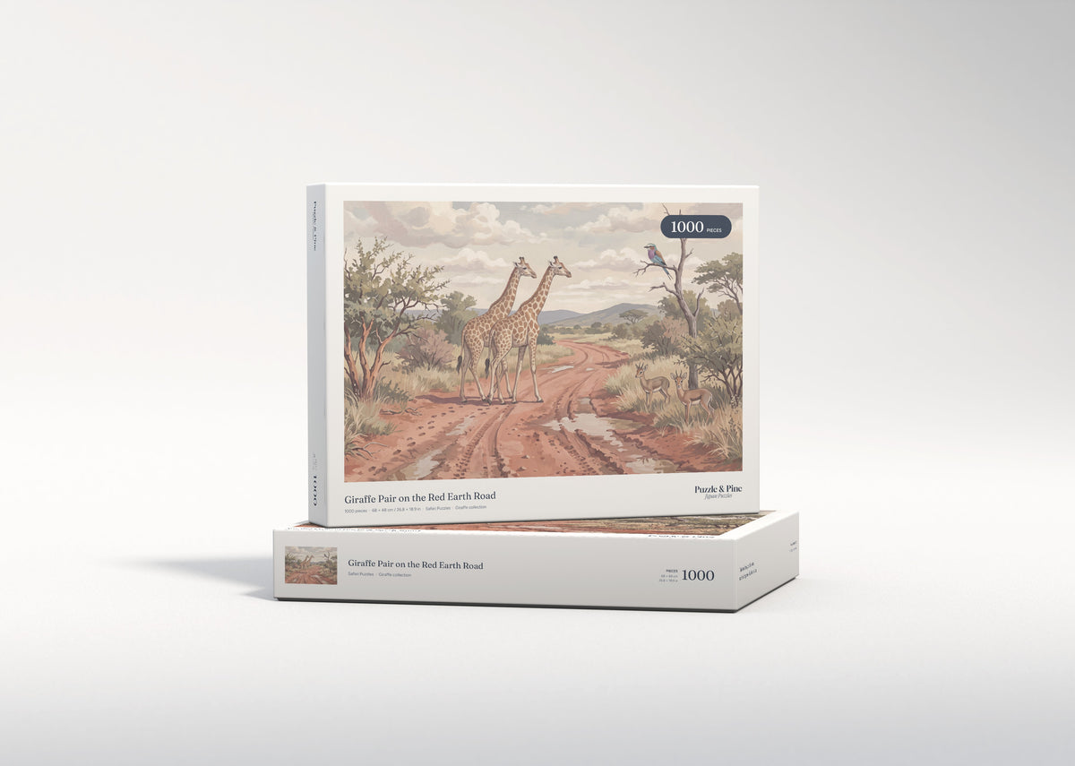 Giraffe Pair on the Red Earth Road jigsaw puzzle - gift box