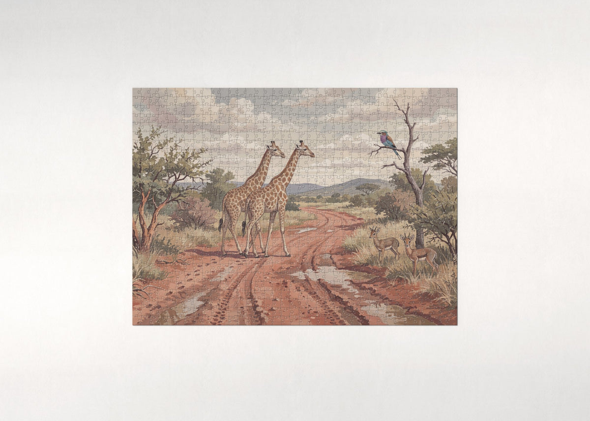 Giraffe Pair on the Red Earth Road jigsaw puzzle - flat puzzle