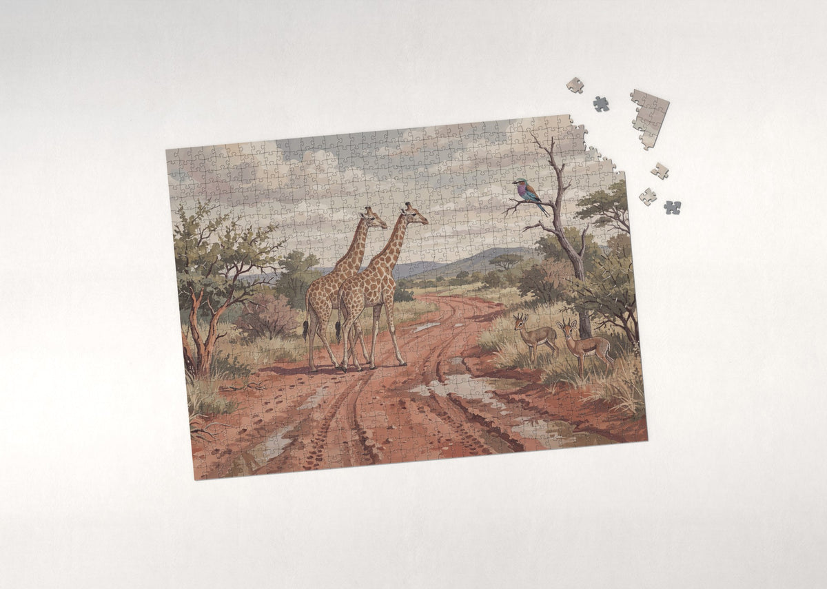 Giraffe Pair on the Red Earth Road jigsaw puzzle - puzzle with loose pieces