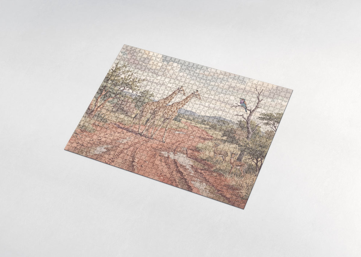Giraffe Pair on the Red Earth Road jigsaw puzzle - assembled puzzle