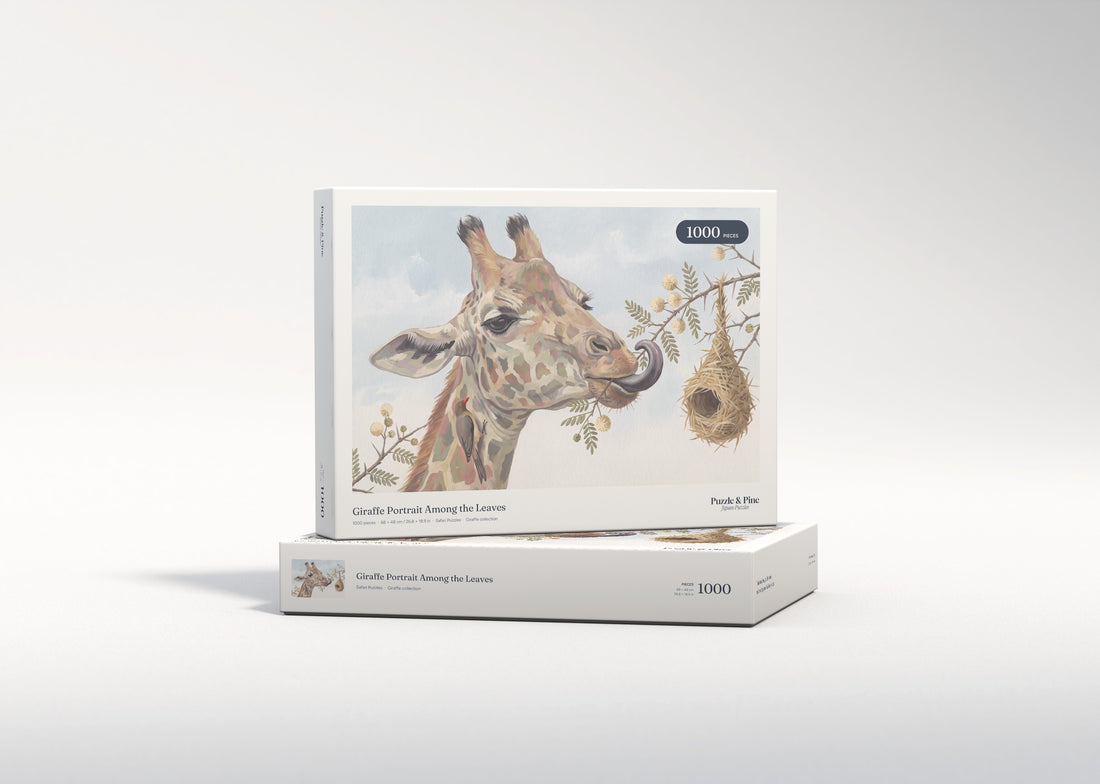 Giraffe Portrait Among the Leaves jigsaw puzzle - gift box