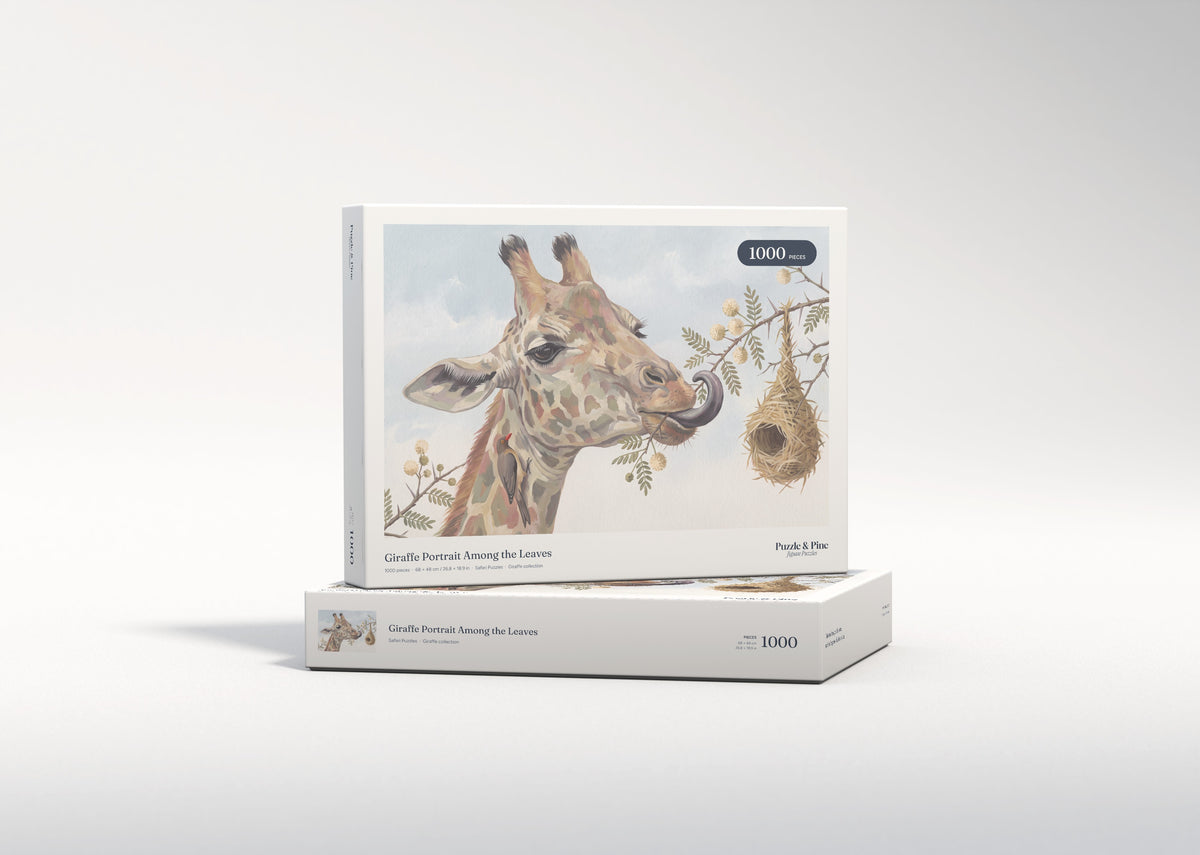 Giraffe Portrait Among the Leaves jigsaw puzzle - gift box