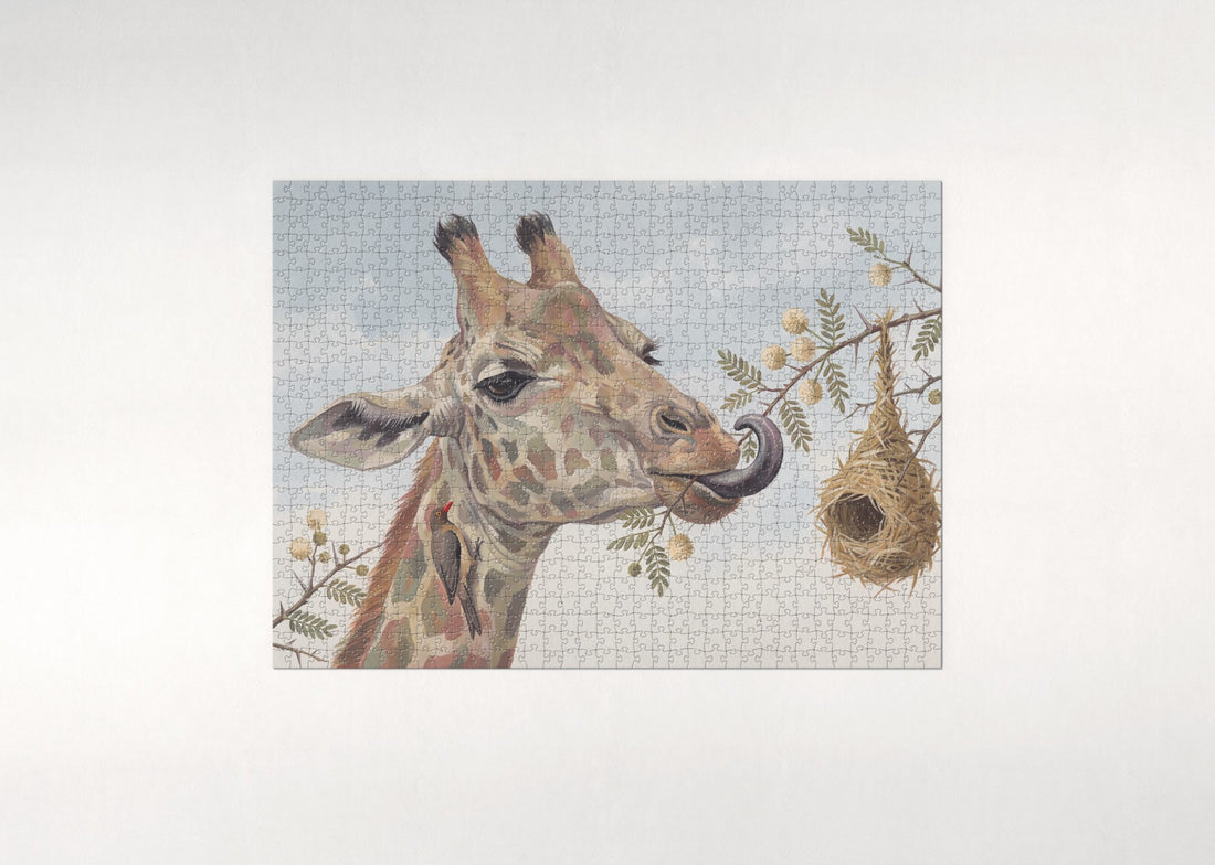 Giraffe Portrait Among the Leaves jigsaw puzzle - gift box