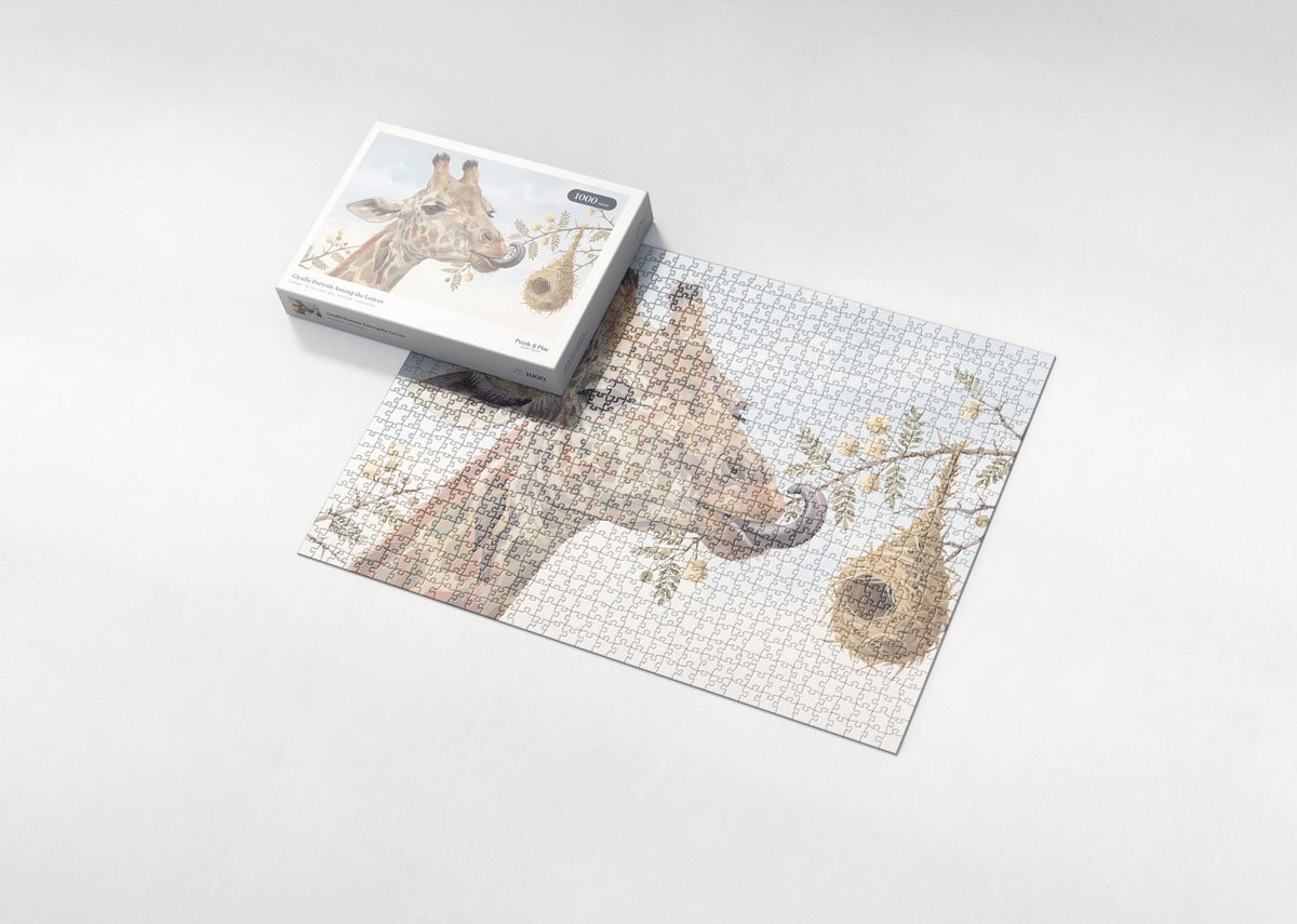 Giraffe Portrait Among the Leaves jigsaw puzzle - box and puzzle