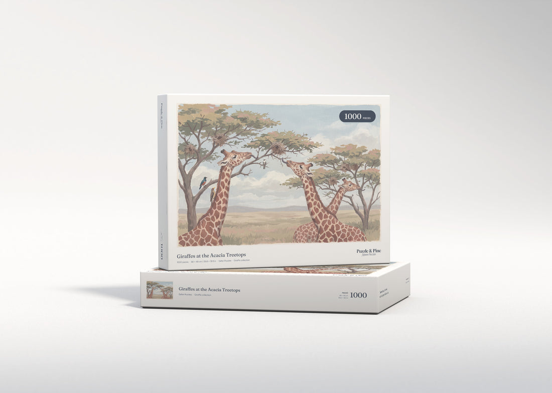 Giraffes at the Acacia Treetops jigsaw puzzle - gift box