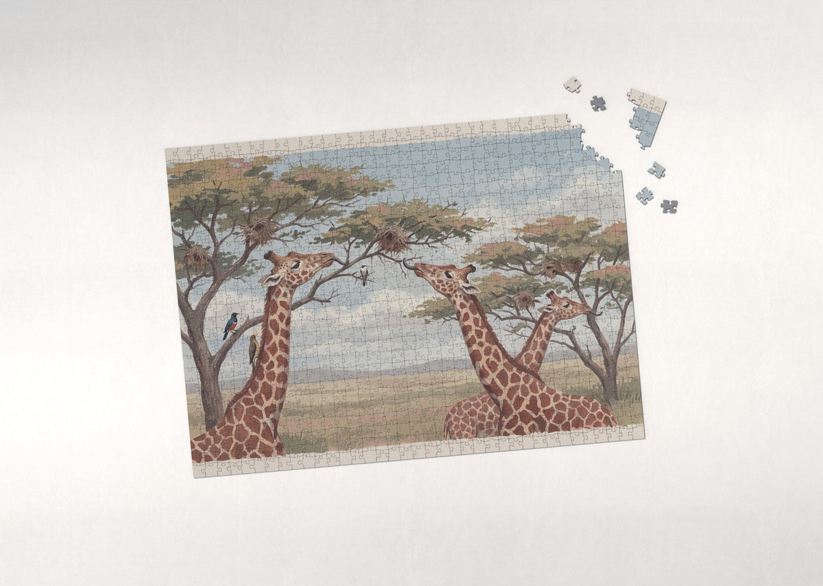 Giraffes at the Acacia Treetops jigsaw puzzle - puzzle with loose pieces