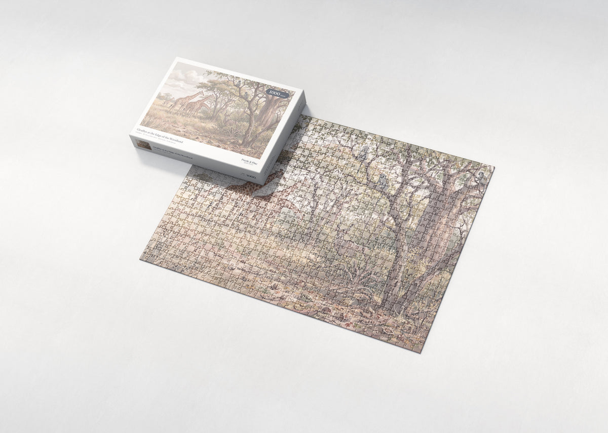Giraffes at the Edge of the Woodland jigsaw puzzle - box and puzzle