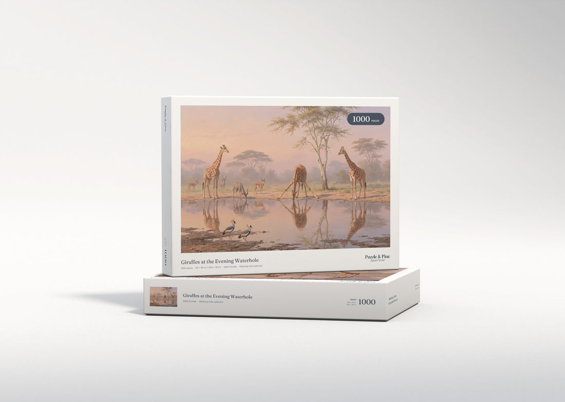 Giraffes at the Evening Waterhole jigsaw puzzle - gift box